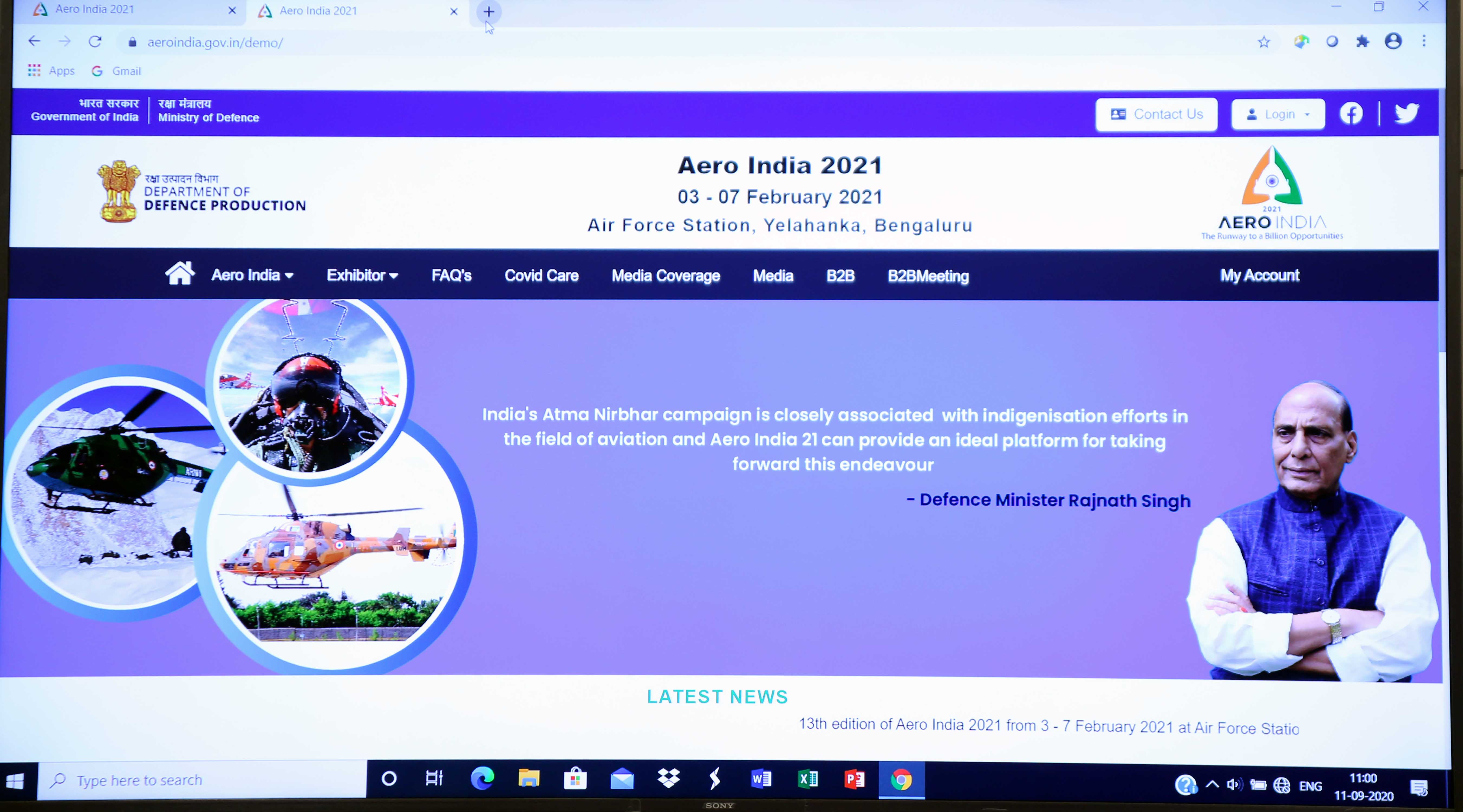 Raksha Mantri launches Aero India 21 website; Space Booking Opens for Asia Largest Aeroshow