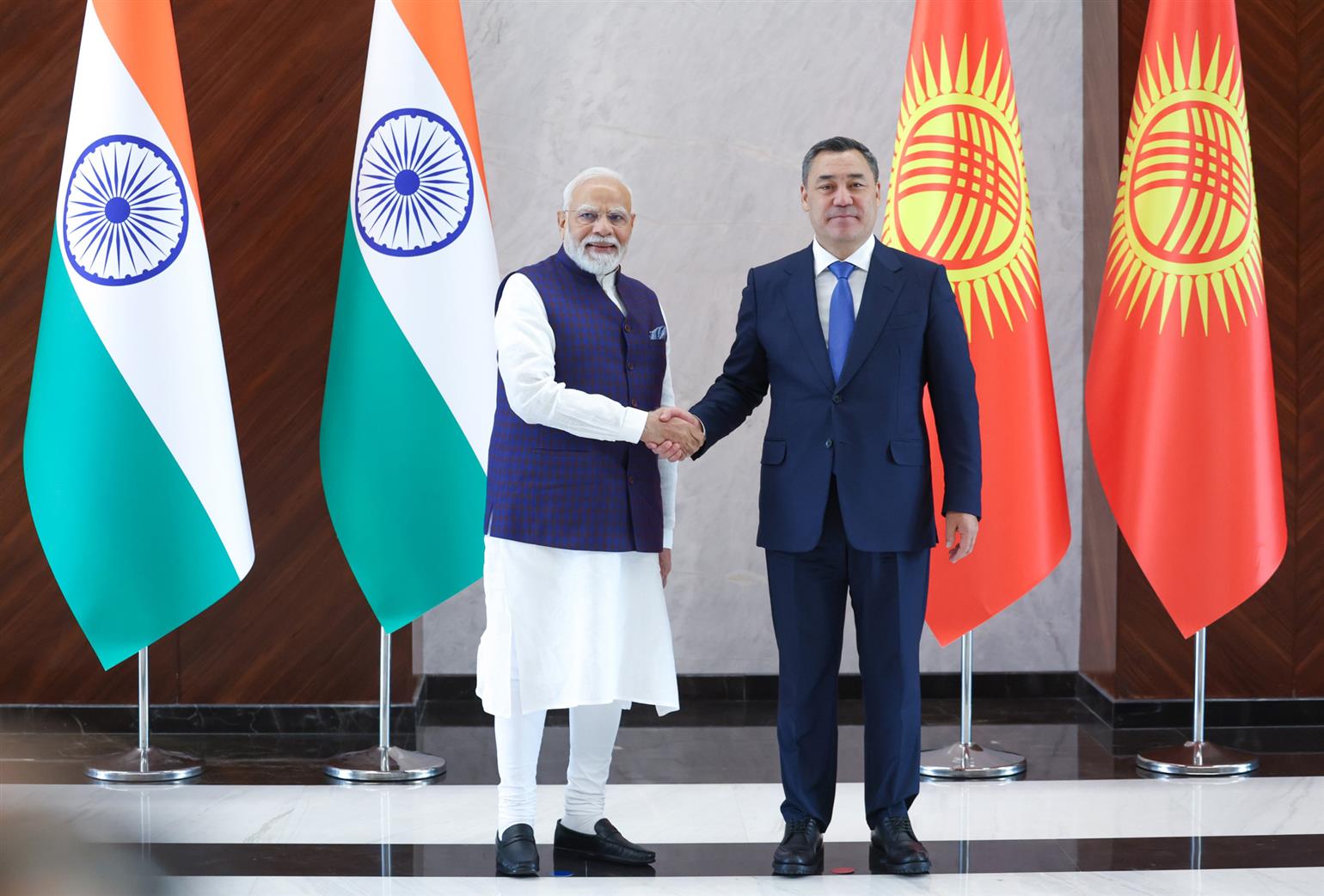 PM holds a bilateral meeting with the President of Kyrgyzstan, Mr. Sadyr Japarov on the sidelines of the SCO Summit in Bishkek, Kyrgyzstan 
