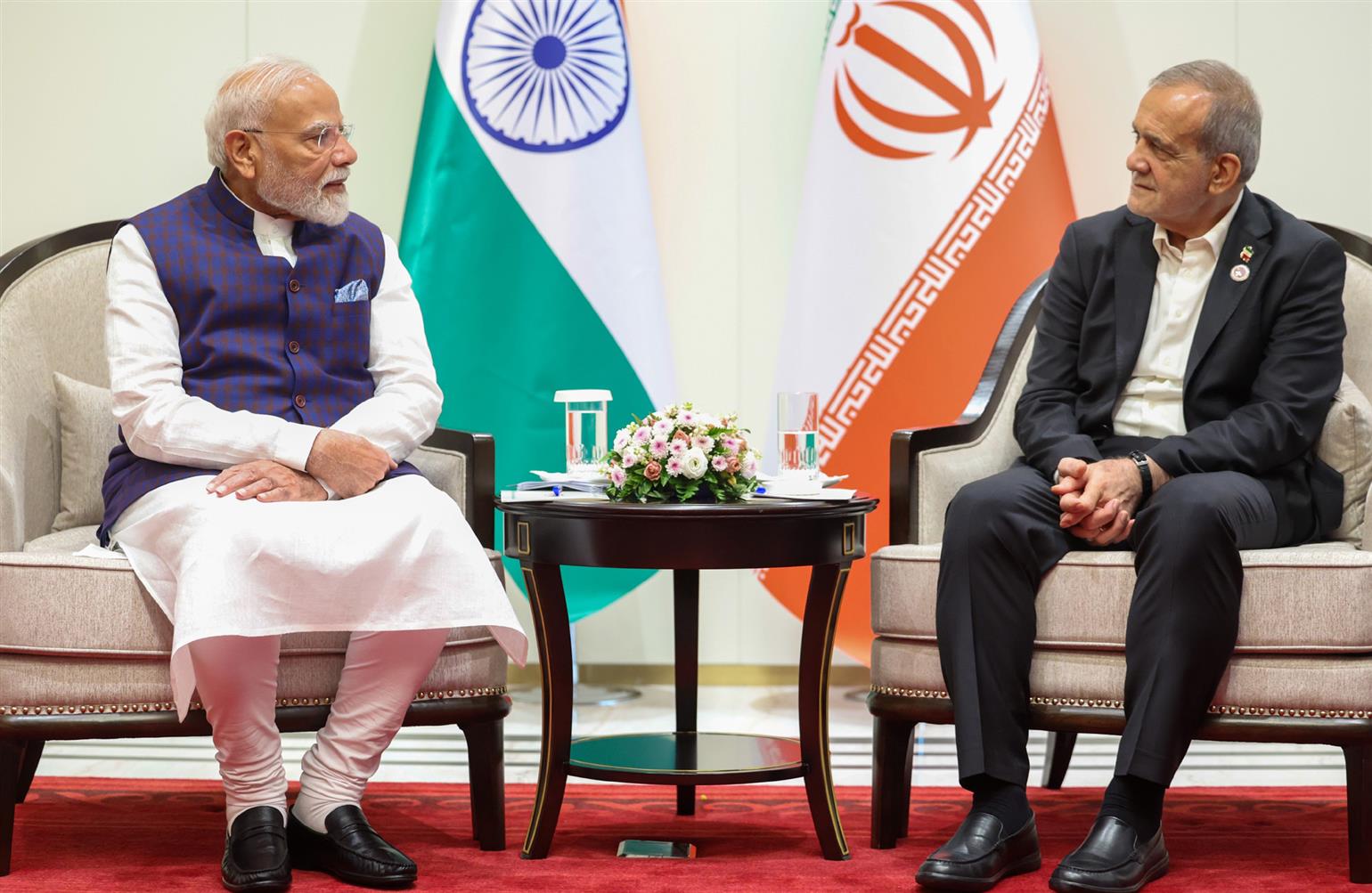 PM holds a bilateral meeting with the President of Iran, Mr. Masoud Pezeshkian on the sidelines of the SCO Summit in Bishkek, Kyrgyzstan 