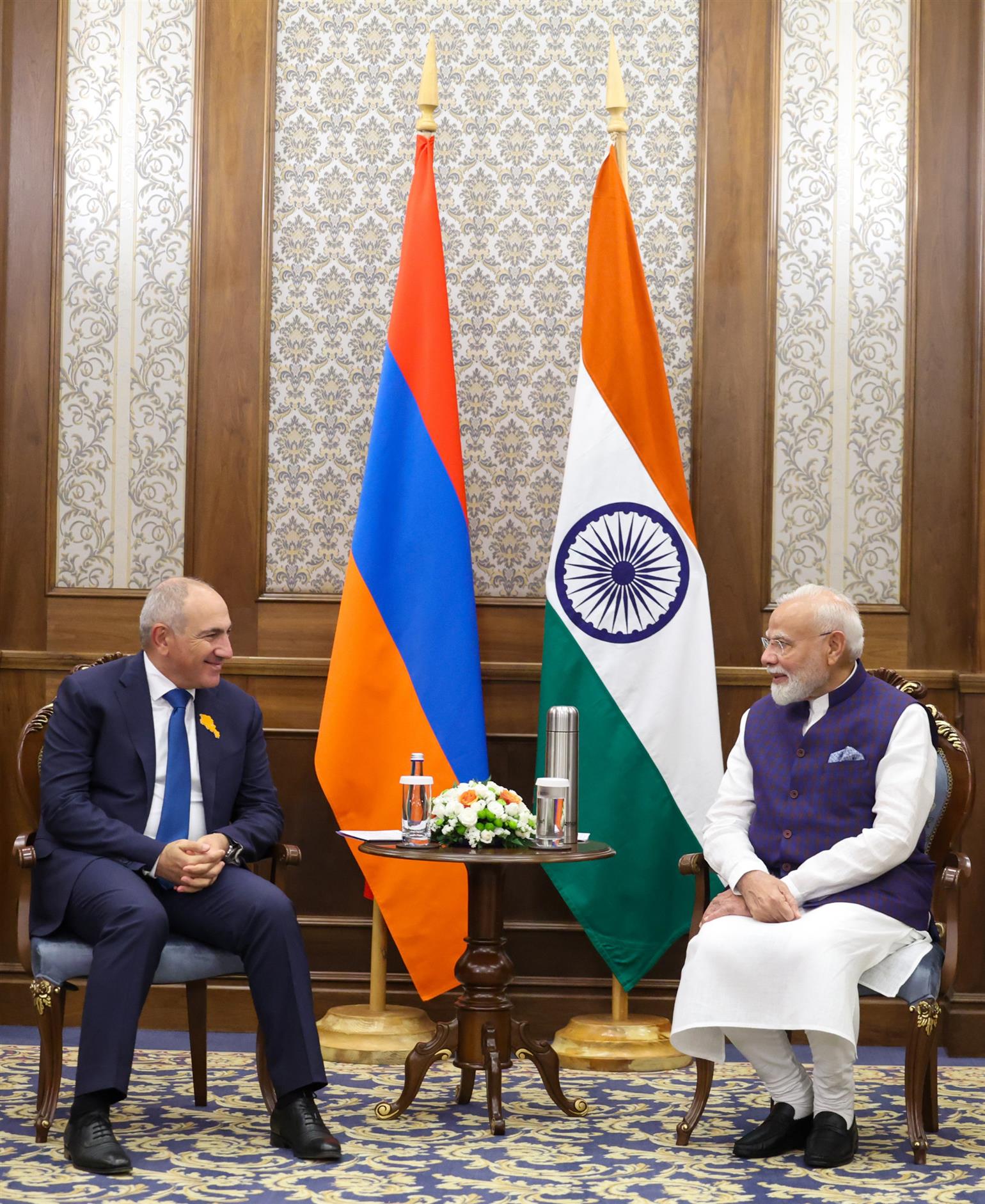 PM holds a bilateral meeting with the Prime Minister of the Republic of Armenia, Mr. Nikol Pashinyan on the sidelines of the SCO Summit in Bishkek, Kyrgyzstan 