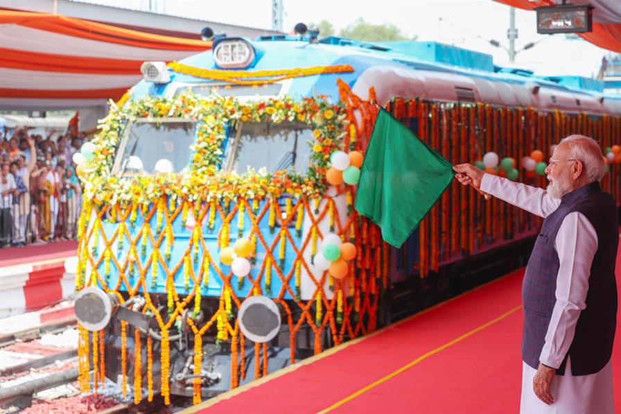 PM flags off India’s first Hydrogen train between Jind and Sonipat at Jind railway station, in Haryana 