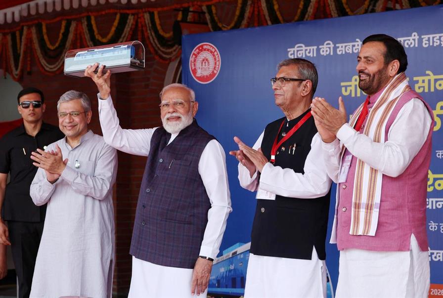 PM at the flagging-off ceremony of India’s first Hydrogen train between Jind and Sonipat at Jind railway station, in Haryana