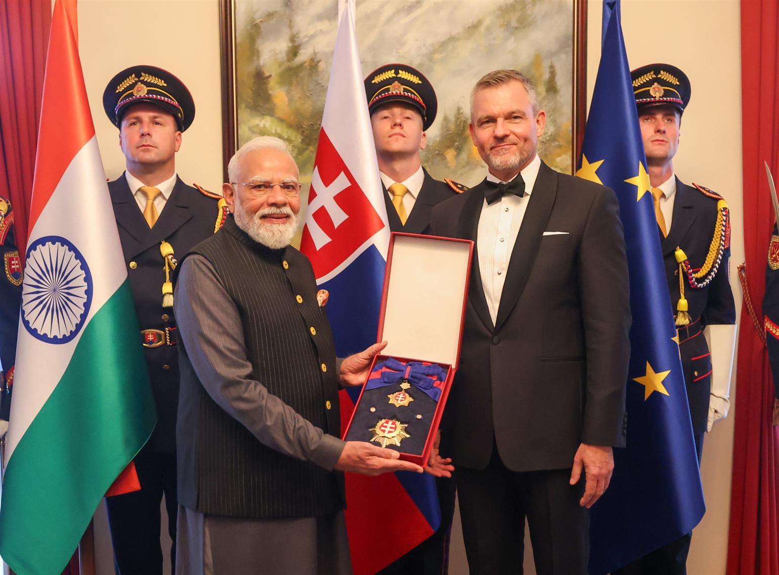 PM receives the Slovakia’s highest civilian honour, The Order of the White Double Cross (1st Class) at Bratislava, in Slovakia. 