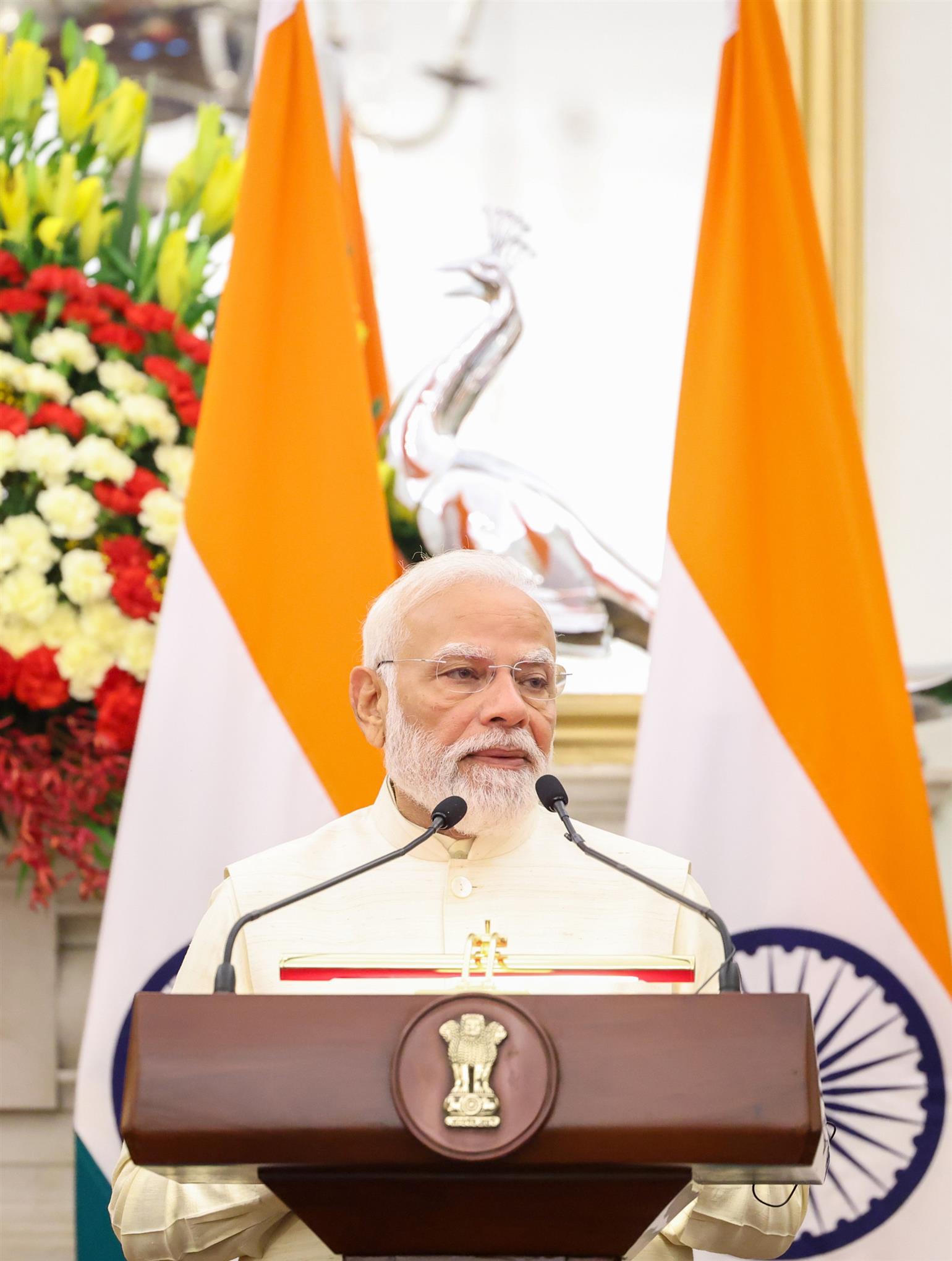 PM addressing the joint Media Statement at Hyderabad House, in New Delhi 