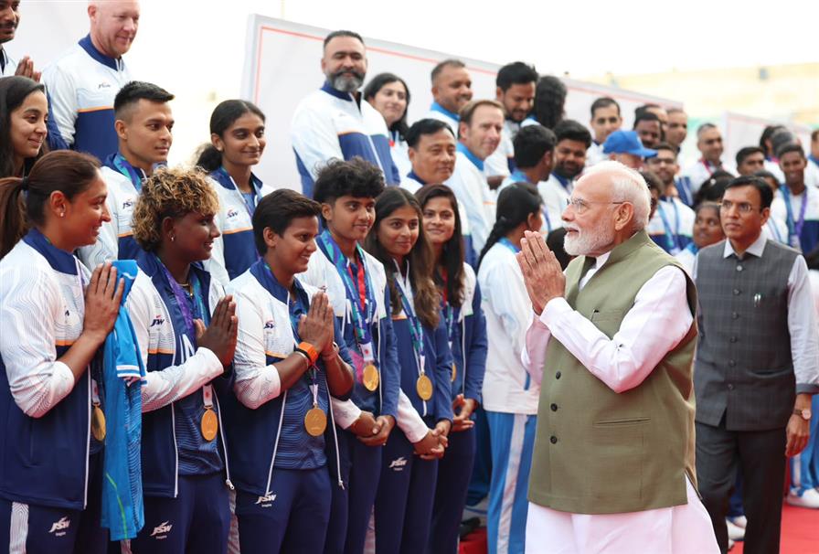 PM meets with the Indian Contingent for Asian Games 2026, in New Delhi 