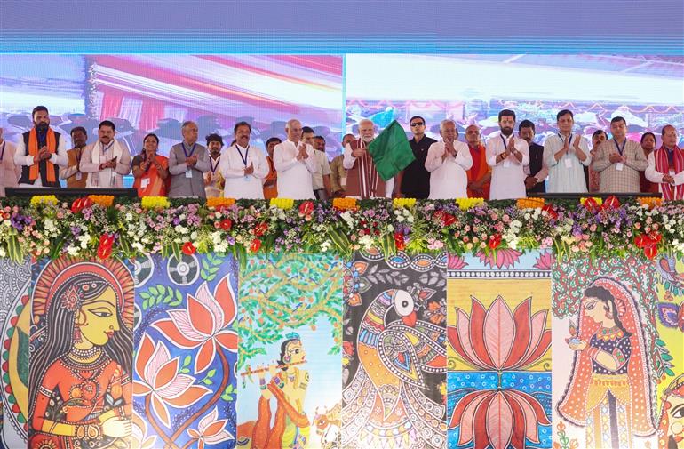 PM inaugurates, lays foundation stone and dedicates to the nation multiple development projects worth around Rs 12,100 crore at Darbhanga, in Bihar on November 13, 2024.