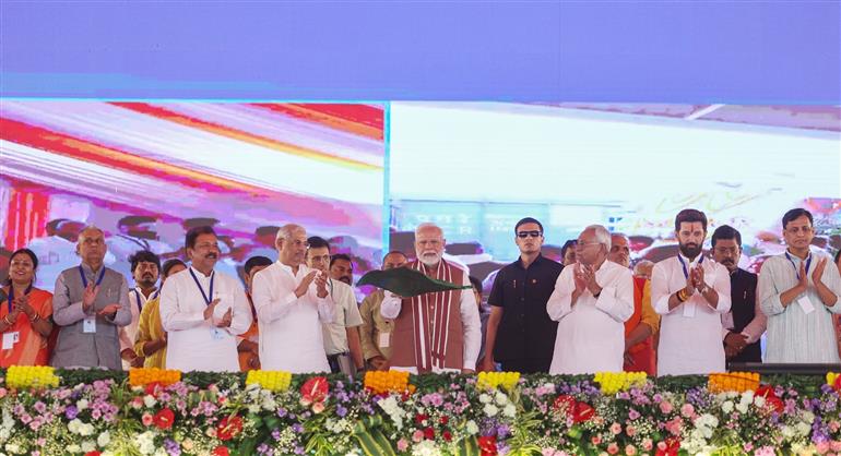 PM inaugurates, lays foundation stone and dedicates to the nation multiple development projects worth around Rs 12,100 crore at Darbhanga, in Bihar on November 13, 2024.