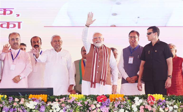 PM at the inauguration, laying foundation stone and dedication to the nation multiple development projects worth around Rs 12,100 crore at Darbhanga, in Bihar on November 13, 2024.