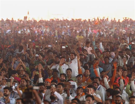 Gathering at the inauguration, laying foundation stone and dedication to the nation multiple development projects worth around Rs 12,100 crore at Darbhanga, in Bihar on November 13, 2024. PM addressing on the occasion.