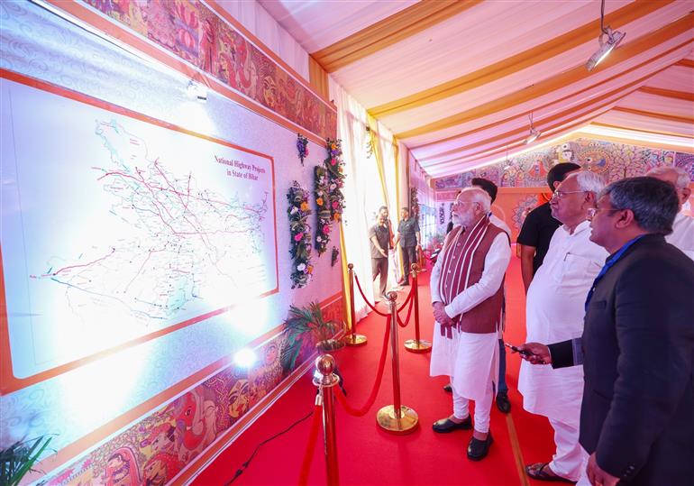 PM undertakes Walkthrough of Exhibition at Darbhanga, in Bihar on November 13, 2024.