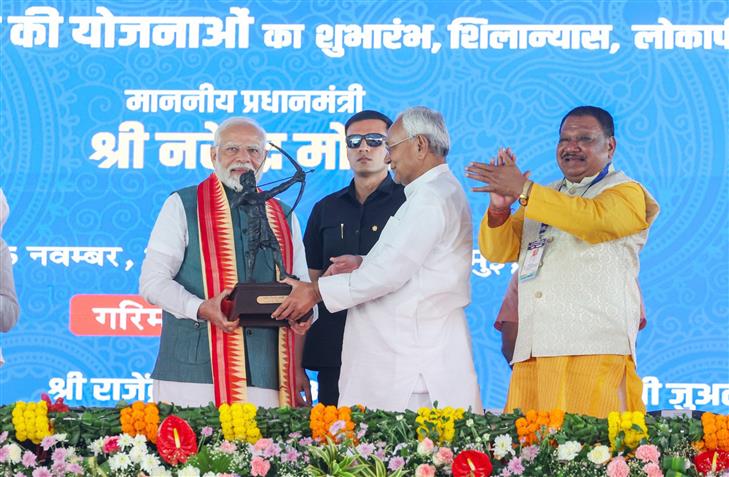 PM attends Janjatiya Gaurav Divas Celebrations at Jamui, in Bihar on November 15, 2024.