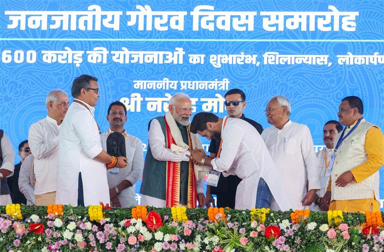 PM attends Janjatiya Gaurav Divas Celebrations at Jamui, in Bihar on November 15, 2024.