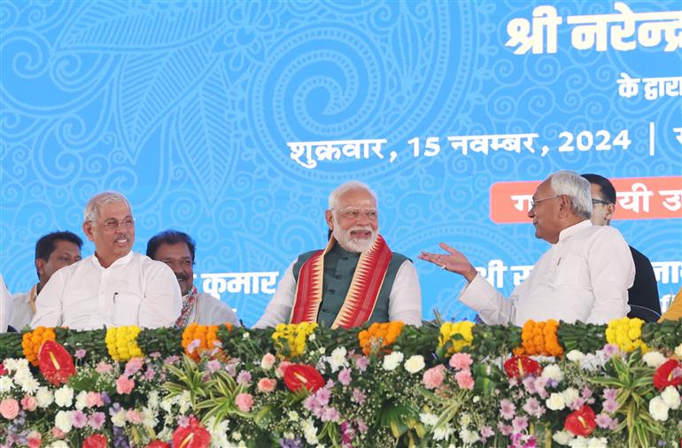 PM attends Janjatiya Gaurav Divas Celebrations at Jamui, in Bihar on November 15, 2024.