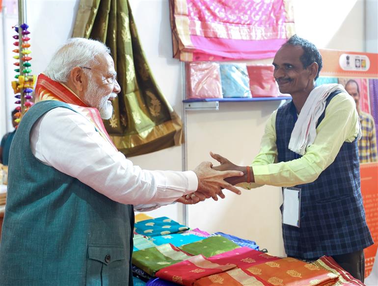 PM visits an exhibition at Jamui, in Bihar on November 15, 2024.