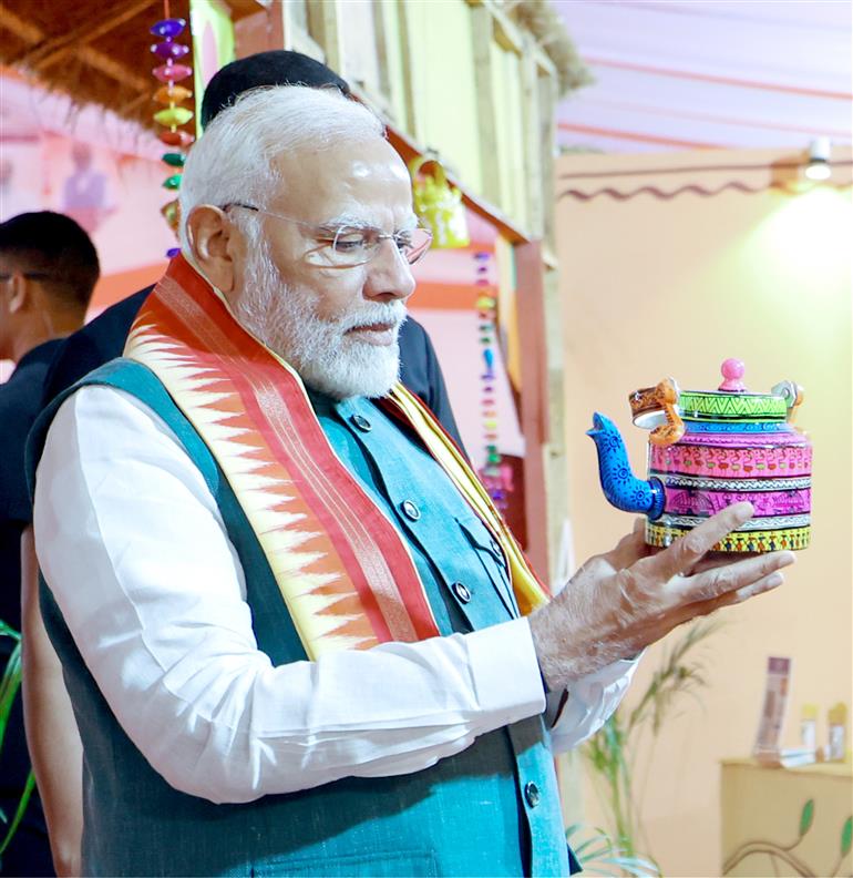 PM visits an exhibition at Jamui, in Bihar on November 15, 2024.