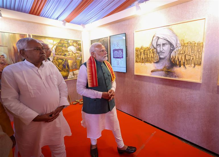 PM visits an exhibition at Jamui, in Bihar on November 15, 2024.