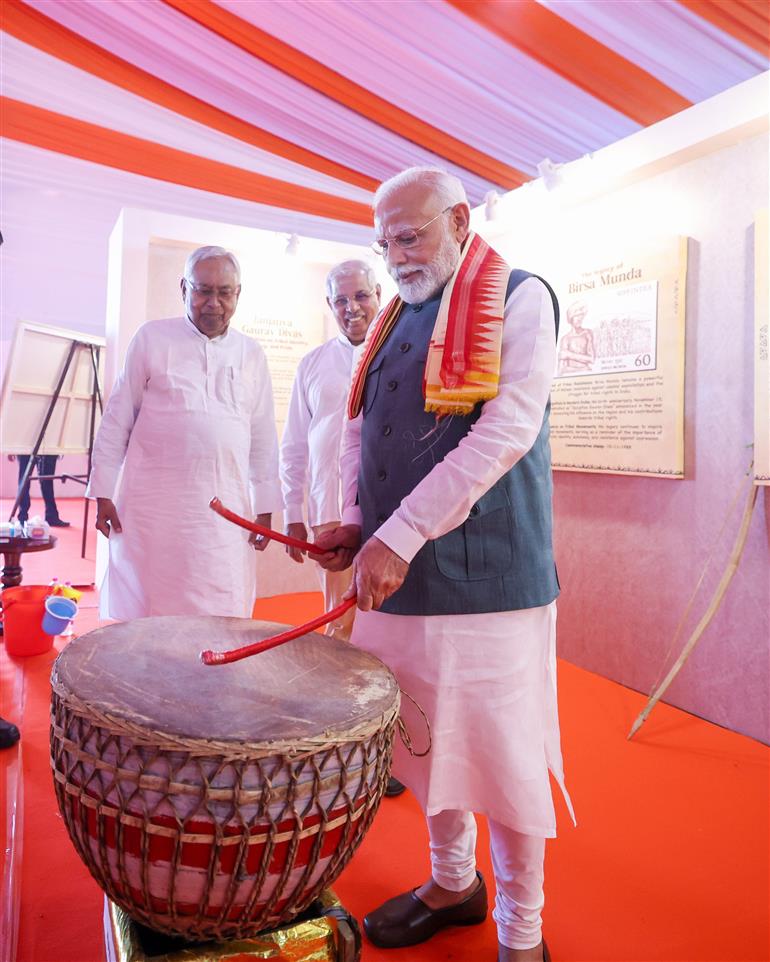 PM visits an exhibition at Jamui, in Bihar on November 15, 2024.