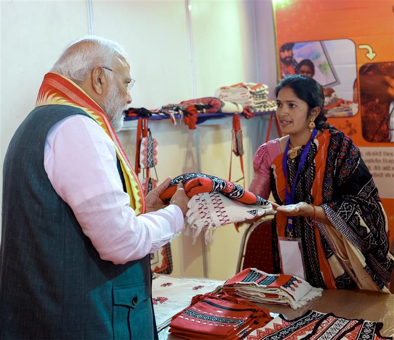 PM visits an exhibition at Jamui, in Bihar on November 15, 2024.