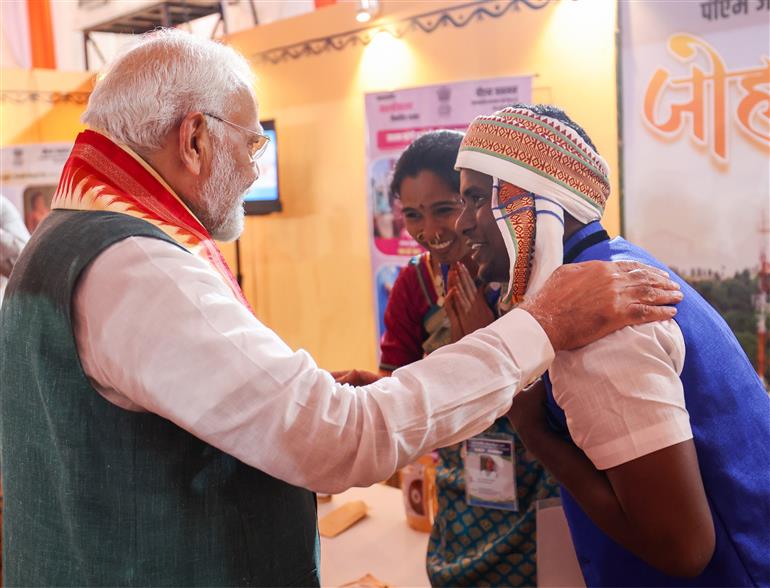 PM visits an exhibition at Jamui, in Bihar on November 15, 2024.