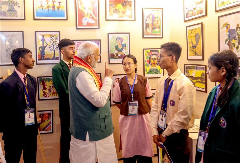 PM visits an exhibition at Jamui, in Bihar on November 15, 2024.