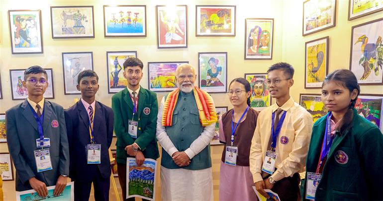 PM visits an exhibition at Jamui, in Bihar on November 15, 2024.