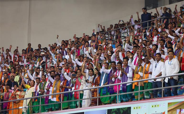 Gathering at the inauguration of 1st ‘Bodoland Mohotsov’ at SAI Indira Gandhi Sports Complex, in New Delhi on November 15, 2024. PM addressing on the occasion.