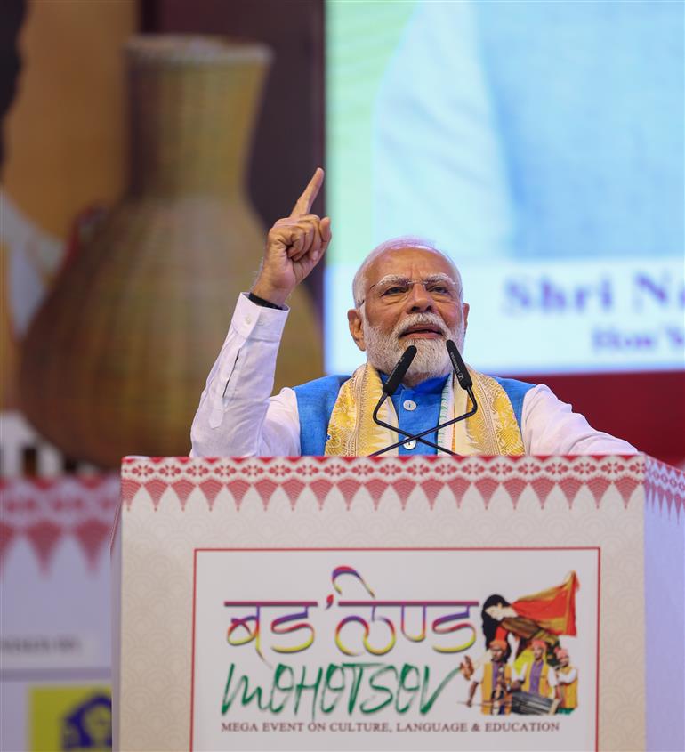 PM addressing the gathering during the inauguration of 1st ‘Bodoland Mohotsov’ at SAI Indira Gandhi Sports Complex, in New Delhi on November 15, 2024.