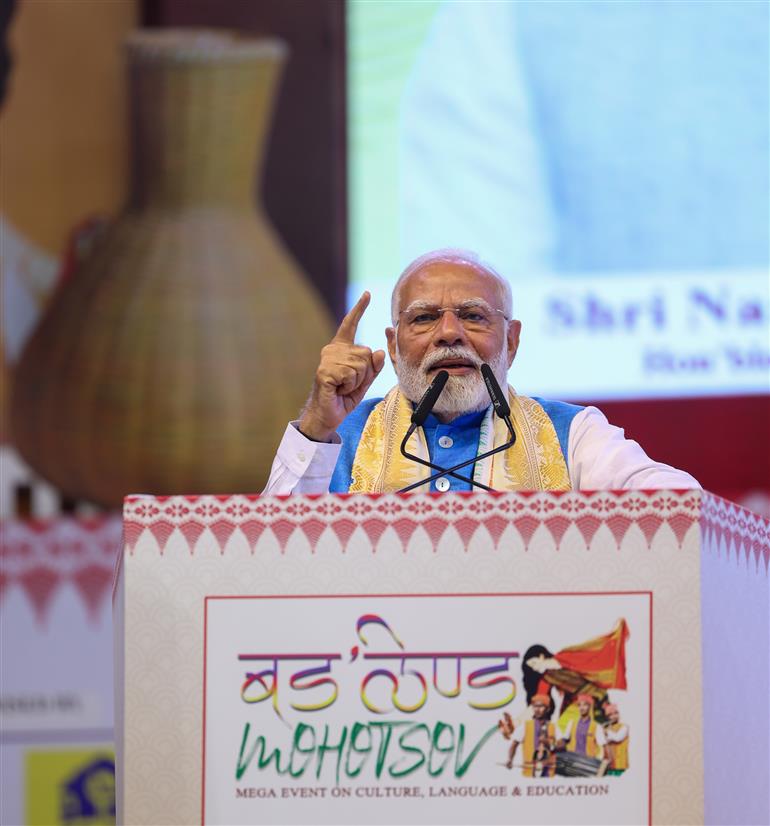 PM addressing the gathering during the inauguration of 1st ‘Bodoland Mohotsov’ at SAI Indira Gandhi Sports Complex, in New Delhi on November 15, 2024.