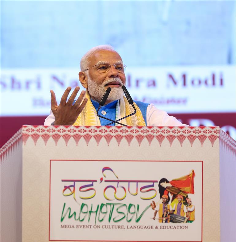 PM addressing the gathering during the inauguration of 1st ‘Bodoland Mohotsov’ at SAI Indira Gandhi Sports Complex, in New Delhi on November 15, 2024.