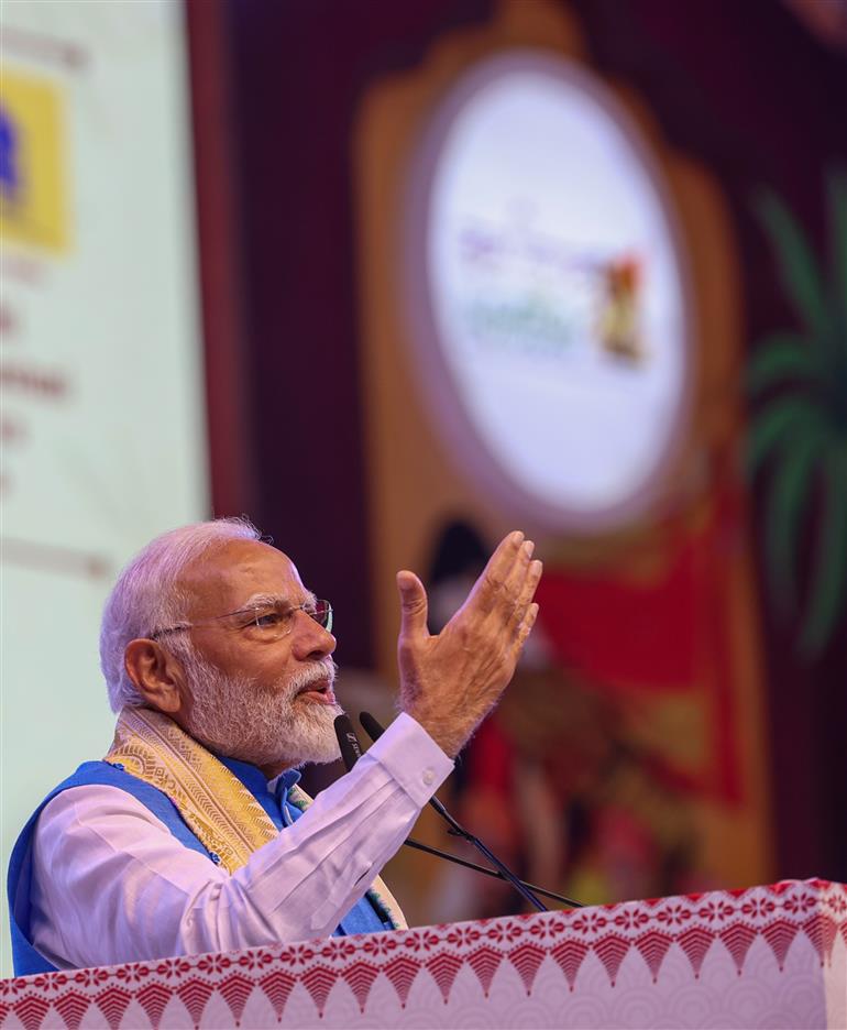 PM addressing the gathering during the inauguration of 1st ‘Bodoland Mohotsov’ at SAI Indira Gandhi Sports Complex, in New Delhi on November 15, 2024.