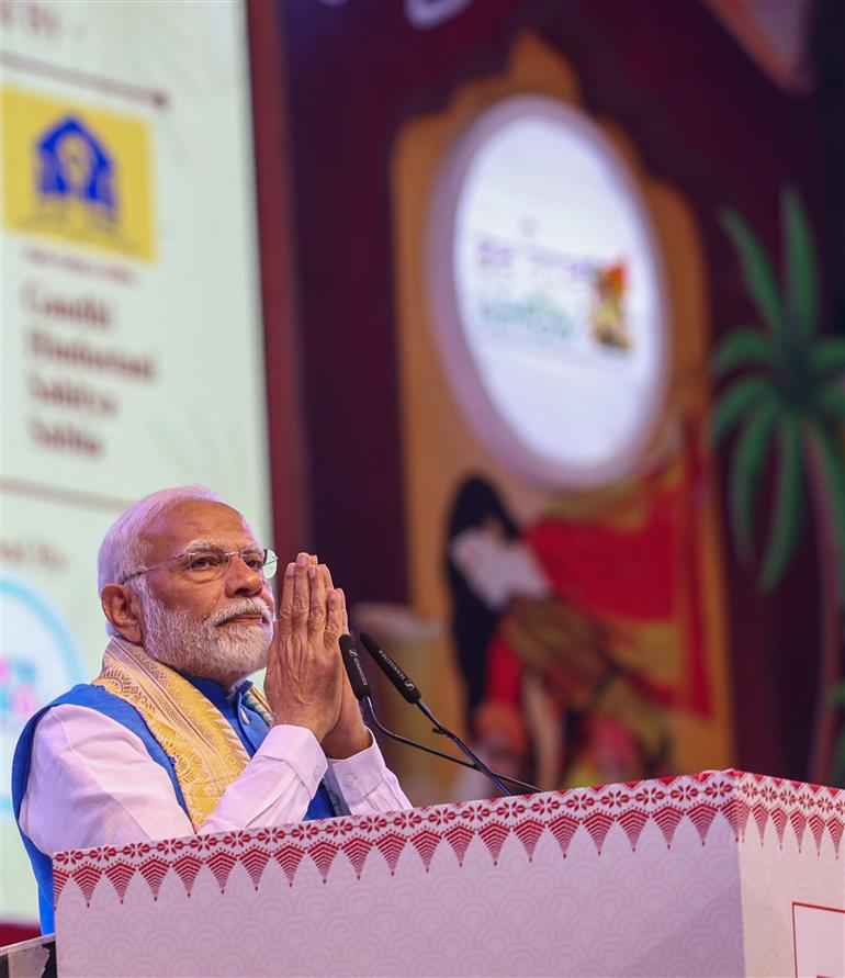 PM addressing the gathering during the inauguration of 1st ‘Bodoland Mohotsov’ at SAI Indira Gandhi Sports Complex, in New Delhi on November 15, 2024.