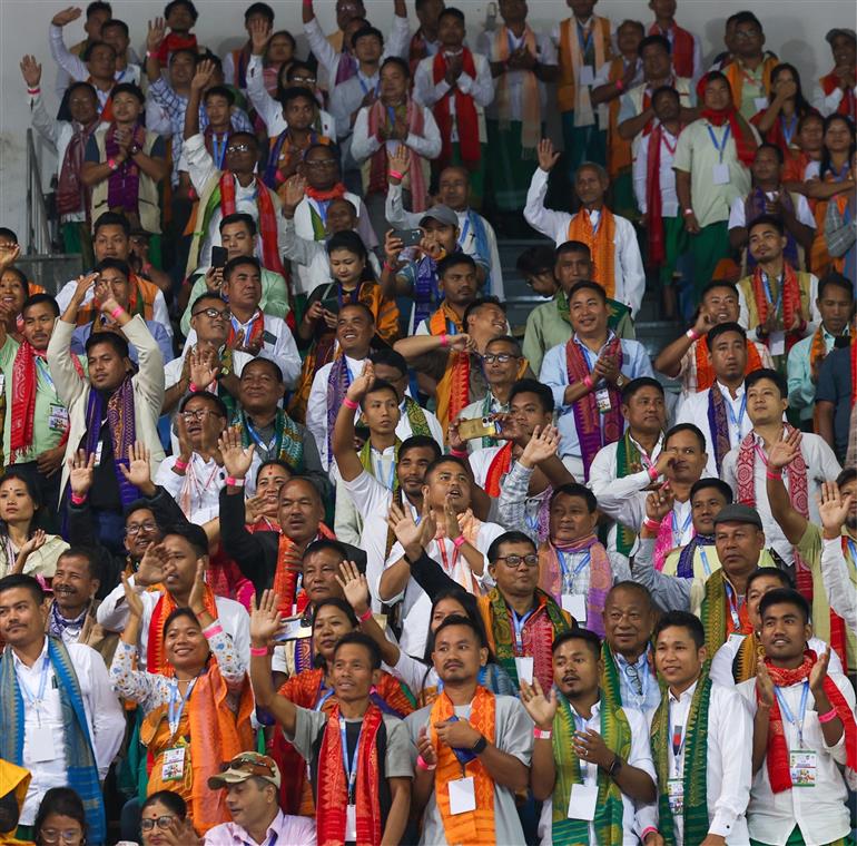 Gathering at the inauguration of 1st ‘Bodoland Mohotsov’ at SAI Indira Gandhi Sports Complex, in New Delhi on November 15, 2024. PM addressing on the occasion.