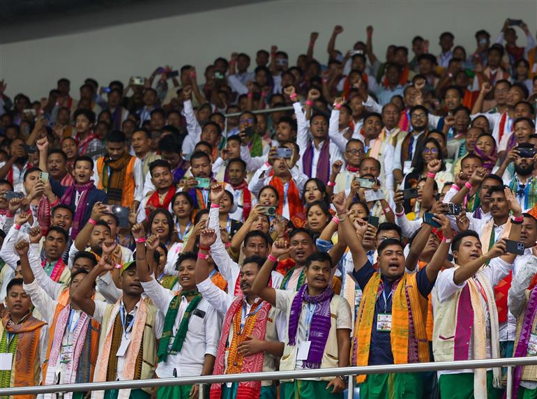 Gathering at the inauguration of 1st ‘Bodoland Mohotsov’ at SAI Indira Gandhi Sports Complex, in New Delhi on November 15, 2024. PM addressing on the occasion.