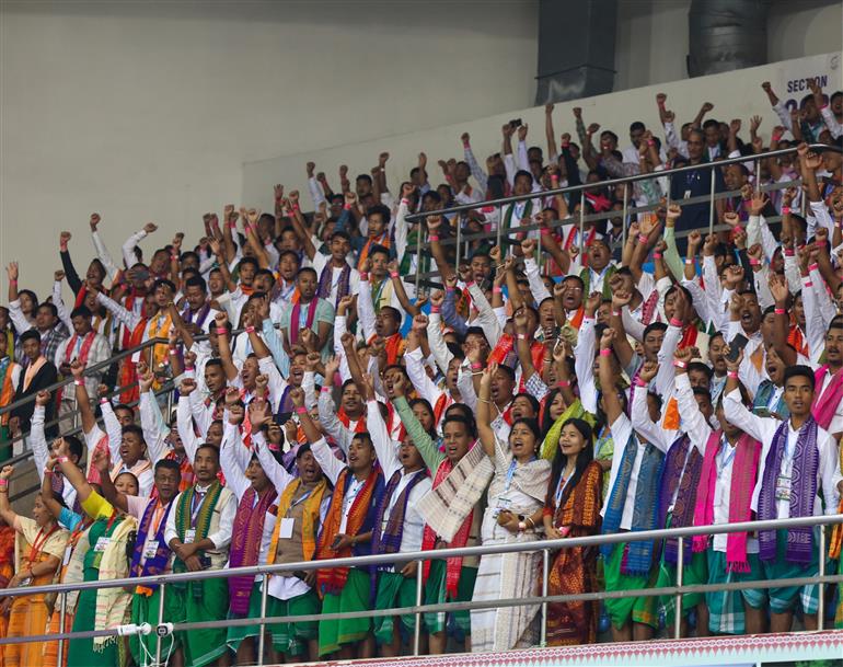 Gathering at the inauguration of 1st ‘Bodoland Mohotsov’ at SAI Indira Gandhi Sports Complex, in New Delhi on November 15, 2024. PM addressing on the occasion.