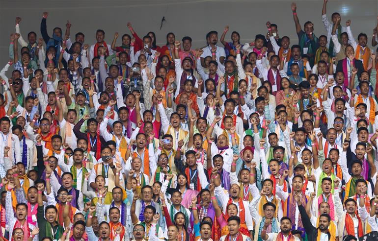 Gathering at the inauguration of 1st ‘Bodoland Mohotsov’ at SAI Indira Gandhi Sports Complex, in New Delhi on November 15, 2024. PM addressing on the occasion.