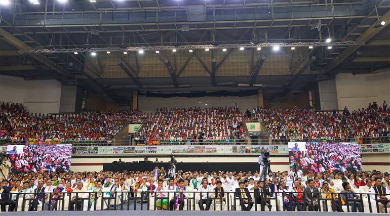 Gathering at the inauguration of 1st ‘Bodoland Mohotsov’ at SAI Indira Gandhi Sports Complex, in New Delhi on November 15, 2024. PM addressing on the occasion.