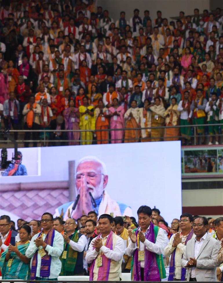 Gathering at the inauguration of 1st ‘Bodoland Mohotsov’ at SAI Indira Gandhi Sports Complex, in New Delhi on November 15, 2024. PM addressing on the occasion.