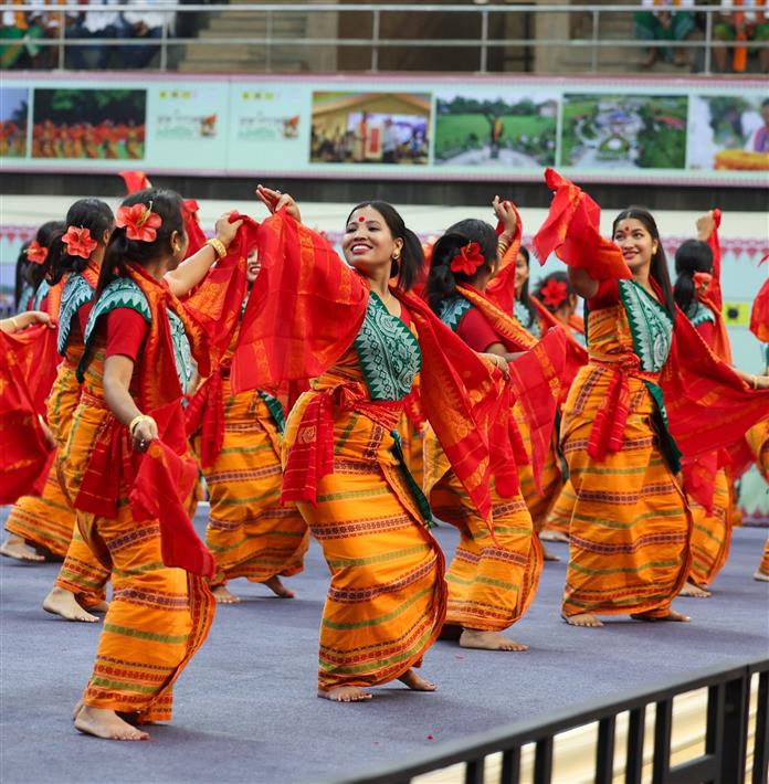 Glimpses of cultural performance during the inauguration of 1st ‘Bodoland Mohotsov’ at SAI Indira Gandhi Sports Complex, in New Delhi on November 15, 2024. PM graced the event.