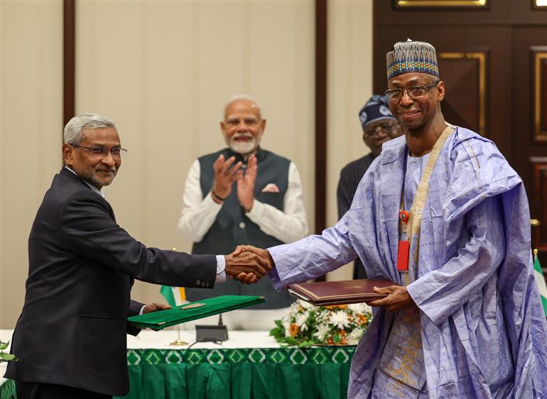 PM and the President of Nigeria, Mr. Bola Ahmed Tinubu witnessing the Exchange of MoUs between India and Nigeria at Abuja, in Nigeria on November 17, 2024.