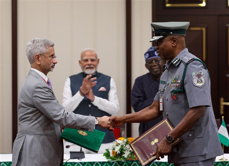 PM and the President of Nigeria, Mr. Bola Ahmed Tinubu witnessing the Exchange of MoUs between India and Nigeria at Abuja, in Nigeria on November 17, 2024.