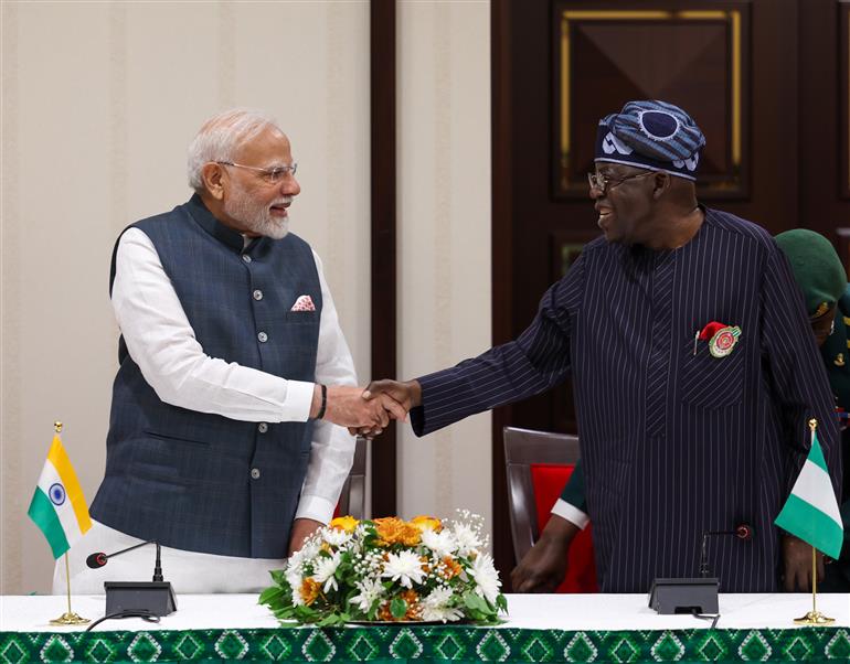 PM and the President of Nigeria, Mr. Bola Ahmed Tinubu witnessing the Exchange of MoUs between India and Nigeria at Abuja, in Nigeria on November 17, 2024.