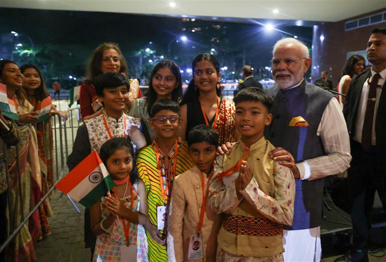 PM receives warm welcome by Indian Community at Rio de Janeiro, in Brazil on November 17, 2024.