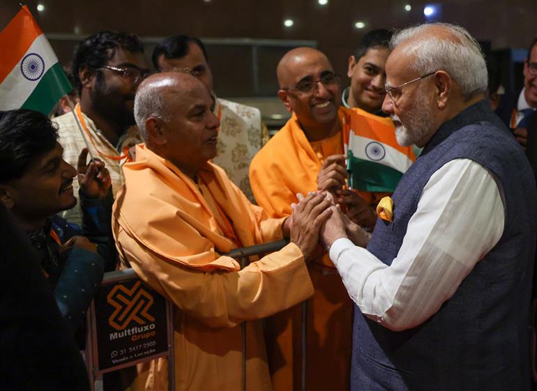 PM receives warm welcome by Indian Community at Rio de Janeiro, in Brazil on November 17, 2024.