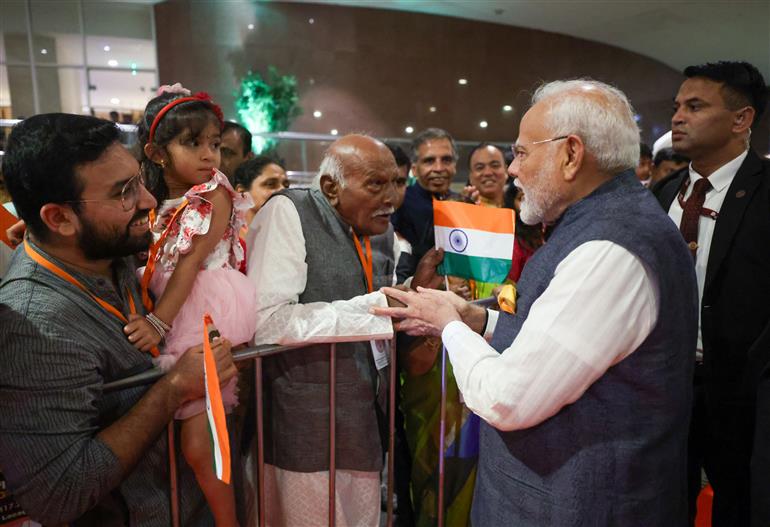 PM receives warm welcome by Indian Community at Rio de Janeiro, in Brazil on November 17, 2024.