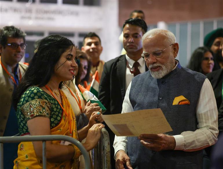 PM receives warm welcome by Indian Community at Rio de Janeiro, in Brazil on November 17, 2024.