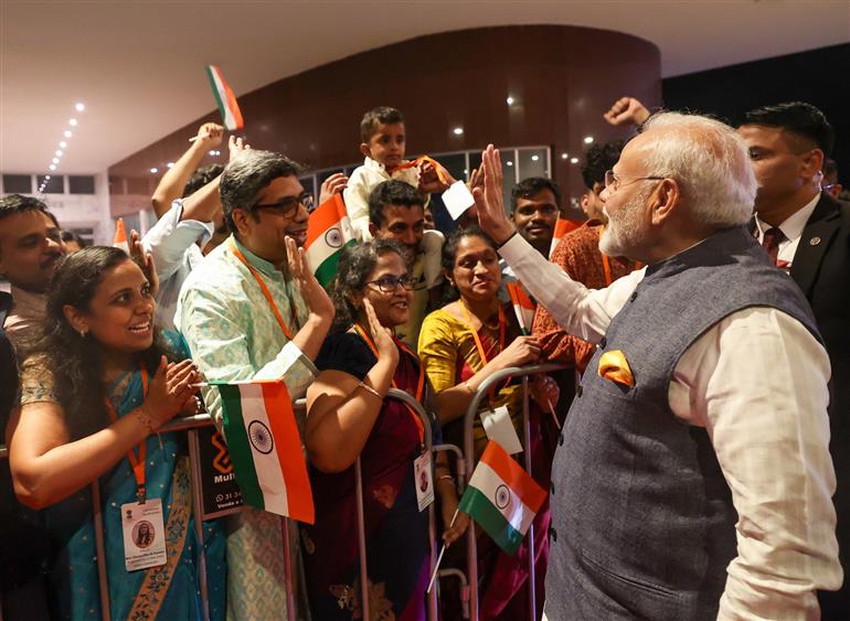 PM receives warm welcome by Indian Community at Rio de Janeiro, in Brazil on November 17, 2024.