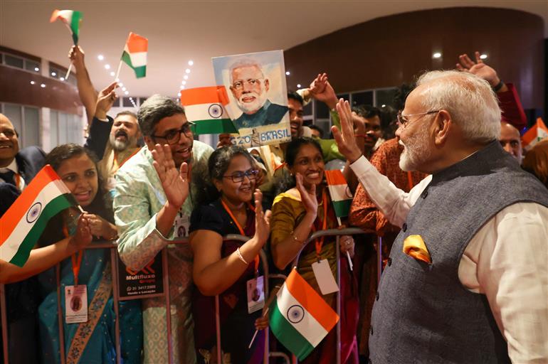 PM receives warm welcome by Indian Community at Rio de Janeiro, in Brazil on November 17, 2024.