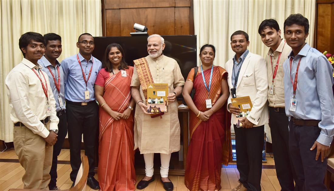 Team of students involved in building satellite "Sathyabama-sat" calls on the Prime Minister, Shri Narendra Modi, in New Delhi on July 19, 2016.

