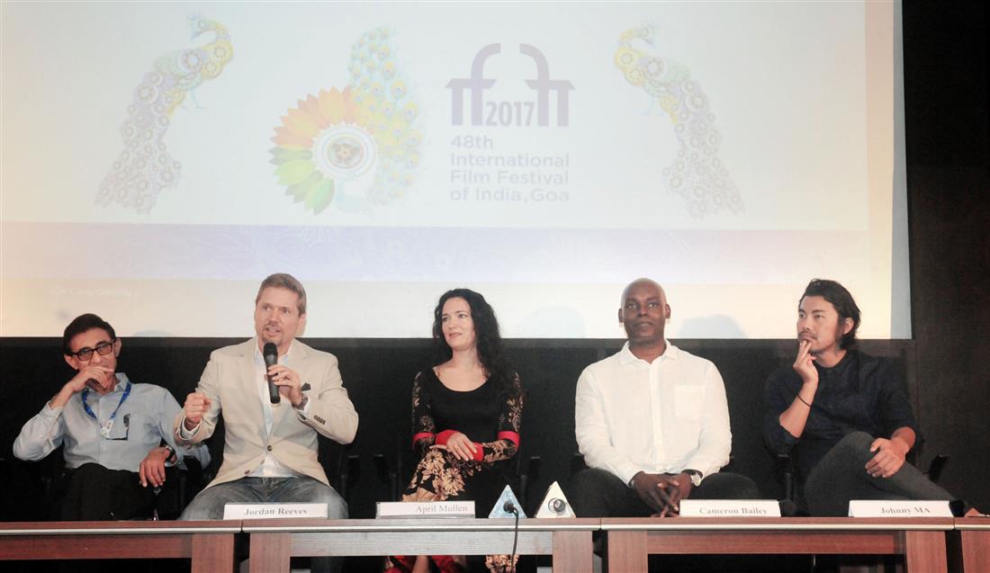 The Artistic Director Cameron Bailey along with the Cast and crew of the ‘Old Stone’, at the ‘Country of Focus: Canada’ Press Conference, during the 48th International Film Festival of India (IFFI-2017), in Panaji, Goa on November 21, 2017.:Ministry of Information & Broadcasting