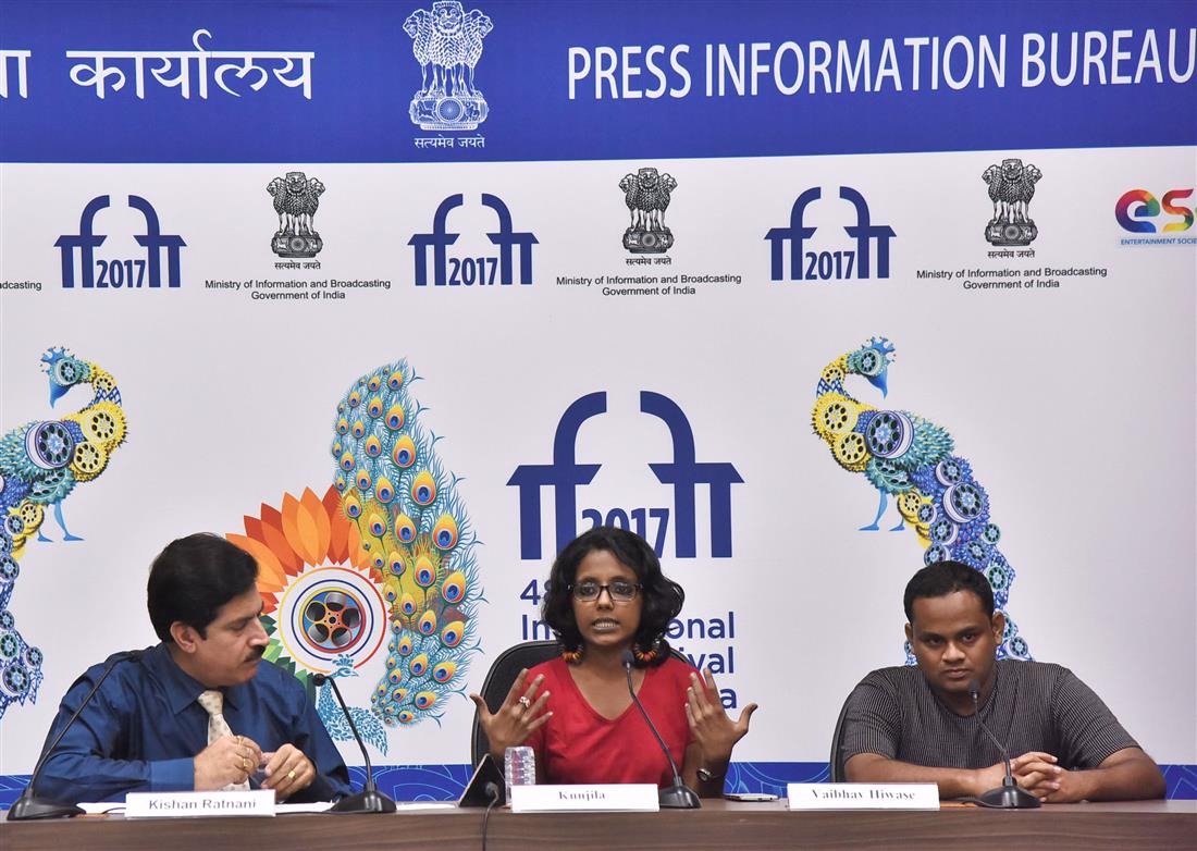 The Non-Feature film Director Kunjila and the Director Vaibhav Hiwase at the Indian Panorama Press Conference, during the 48th International Film Festival of India (IFFI-2017), in Panaji, Goa on November 25, 2017.:Ministry of Information & Broadcasting